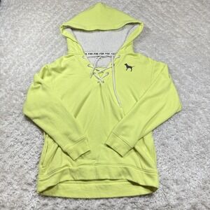 Victoria's Secret Pink Hoodie Womens XS Lace Up Sherpa Pullover Dog Pockets